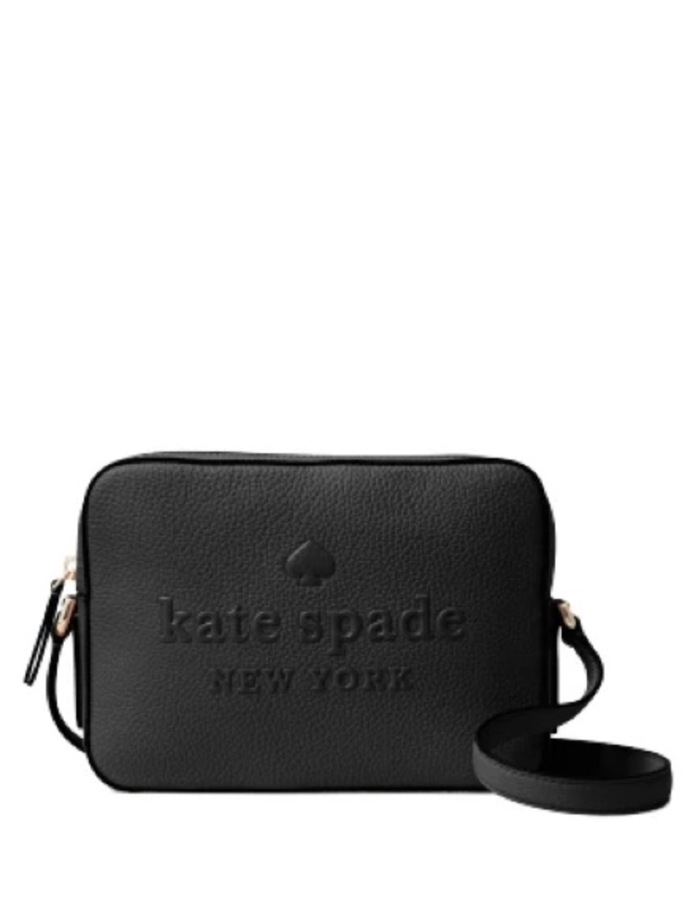 Kate Spade Logo Black Pebbled Leather Camera Bag Purse